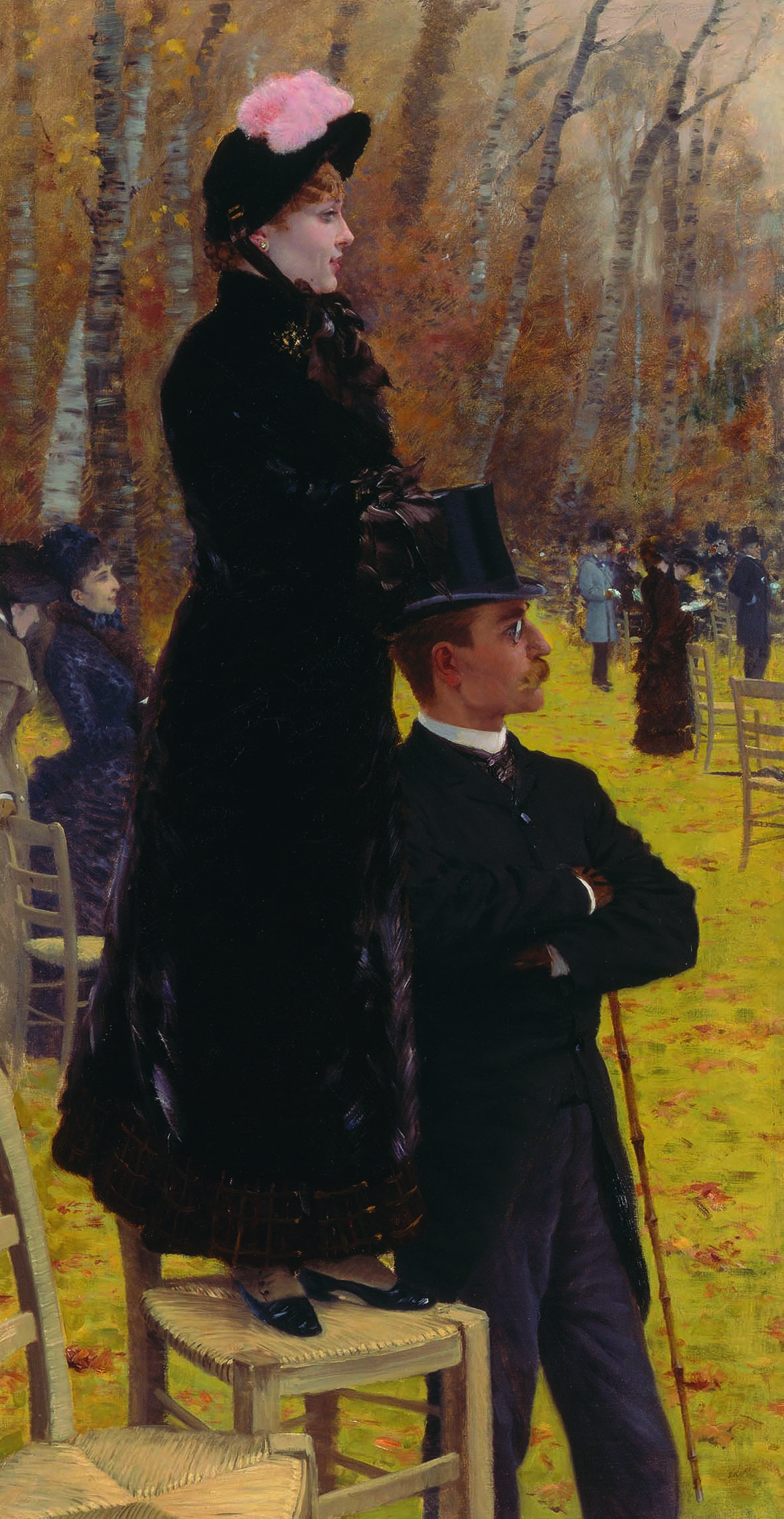 Giuseppe De Nittis, Alle corse di Auteuil – Sulla seggiola (1883; olio su tela, 107 x 55,5 cm; Barletta, Pinacoteca Giuseppe De Nittis) 