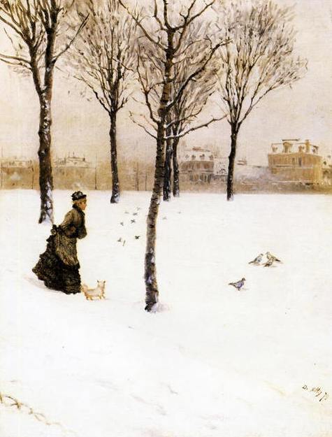 Giuseppe De Nittis, Passeggiata invernale (1879; olio su tela, 131,5 x 77 cm; Barletta, Pinacoteca Giuseppe De Nittis) 