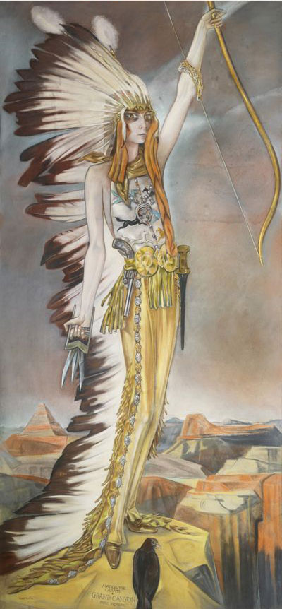 Alberto Martini, La marchesa Casati come arciere selvaggio (Grand Canyon) (1927; pastello su carta, 300 x 140 cm; Collezione privata Audouy)
