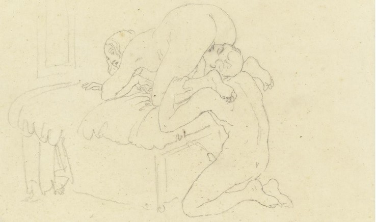 Francesco Hayez, Scena di sesso tra Francesco Hayez e Carolina Zucchi (1821-1831 circa; matita nera su carta velina; Collezione privata)