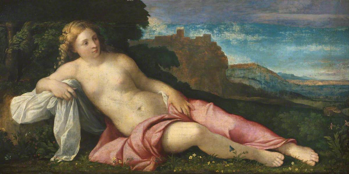 Palma il Vecchio, Venere in un paesaggio (1520 circa; olio su tela, 77,5 x 152,7 cm; Londra, Courtauld Gallery)
