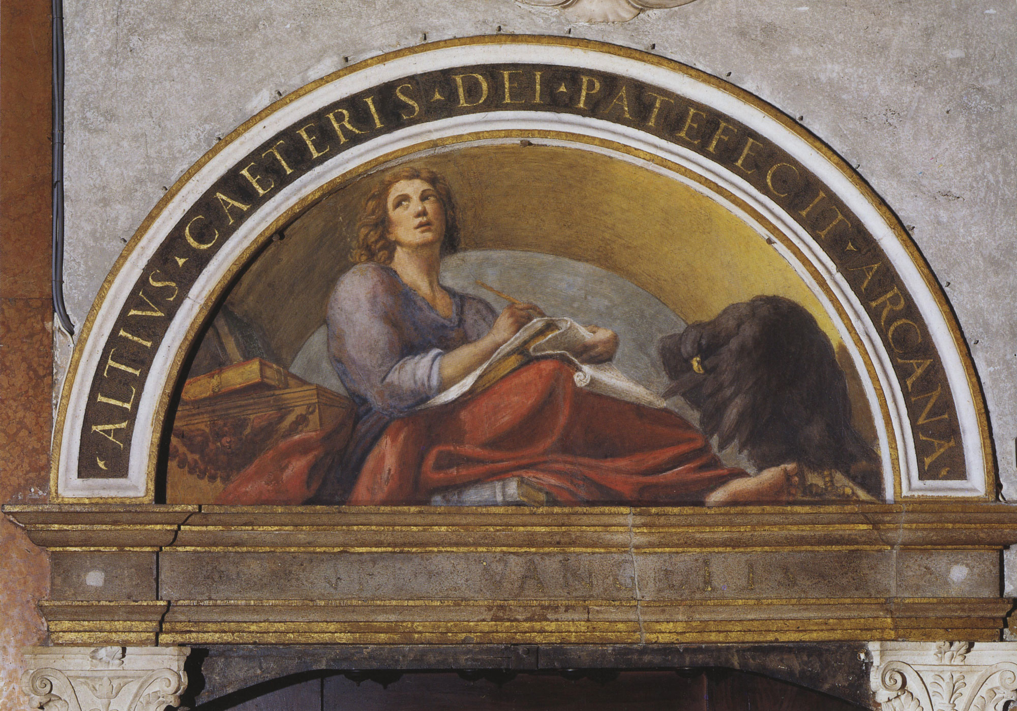 Lunetta con figura di San Giovanni Evangelista giovane, con l'aquila 
