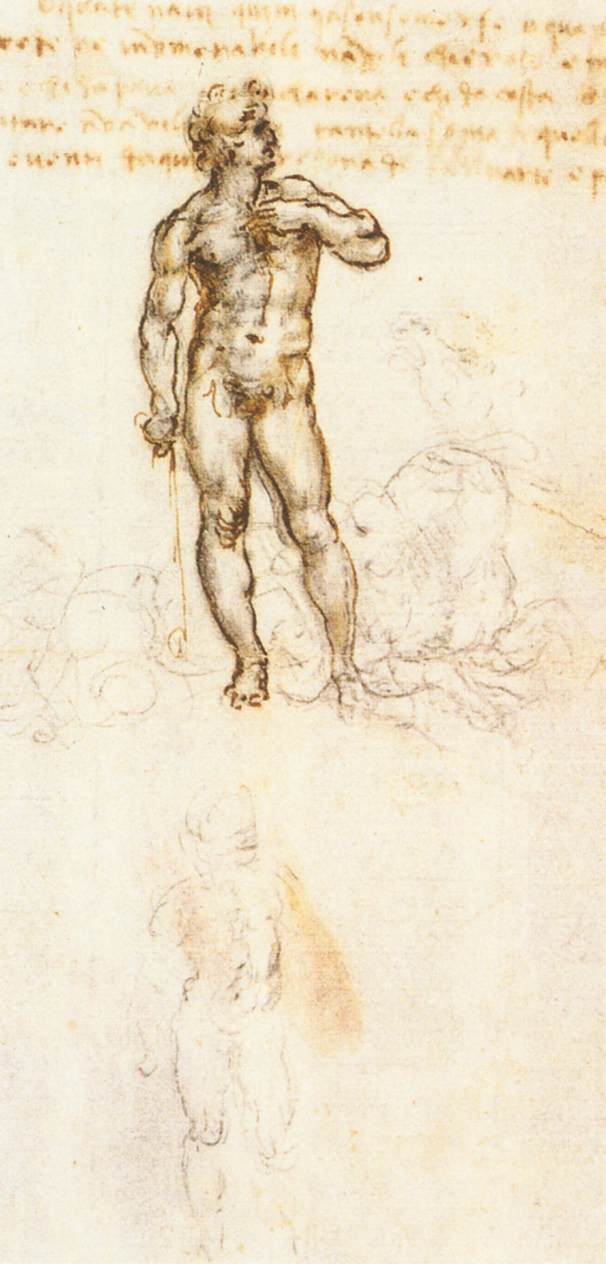 Leonardo da Vinci, Studio del David di Michelangelo (1505; penna, inchiostro e carboncino su carta; Windsor, Royal Collection) 