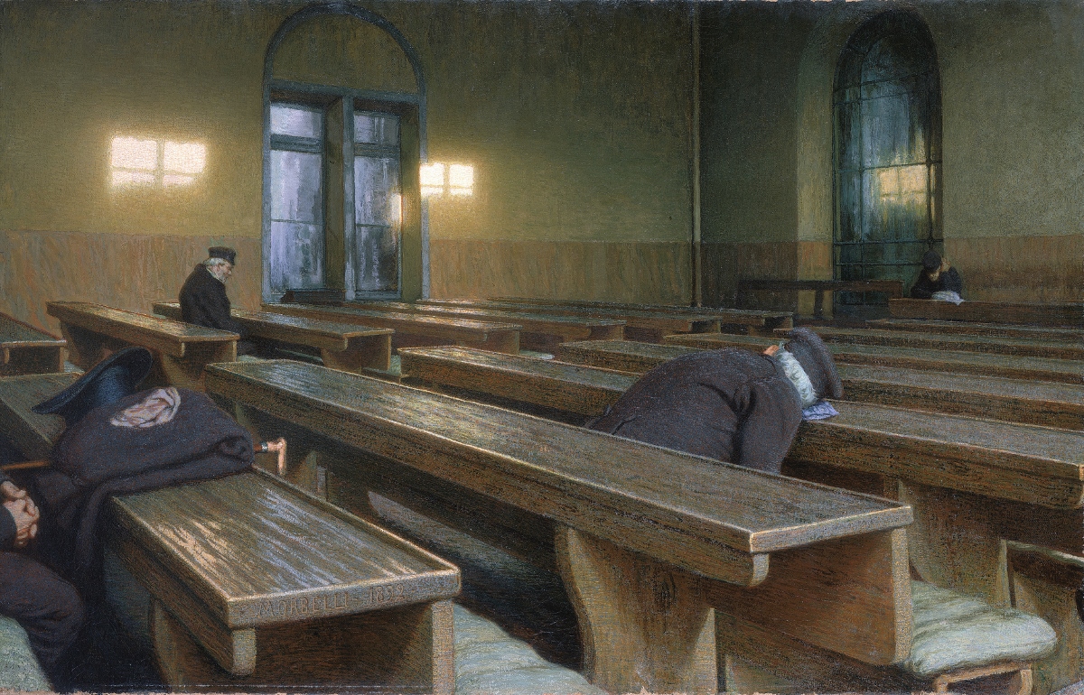Angelo Morbelli, Giorno di festa al luogo Pio Trivulzio (Un Natale al Pio Albergo Trivulzio) (1892; olio su tela, 78 x 122 cm; Parigi, Musée d'Orsay) 