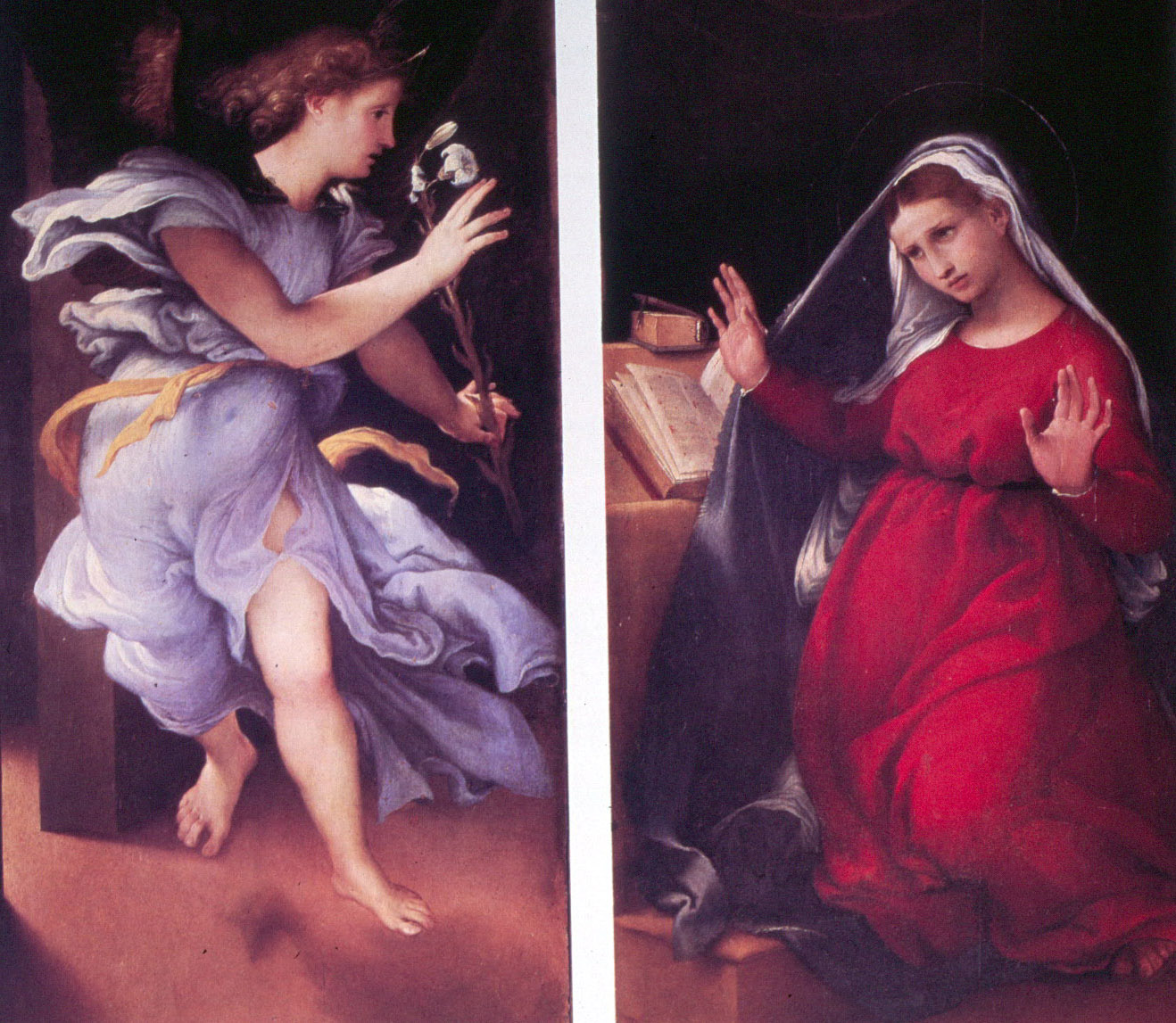 Lorenzo Lotto, Angelo annunciante e Vergine annunciata (1526 circa; olio su tavola, 82 x 42 cm; Jesi, Pinacoteca Comunale, Palazzo Pianetti) 
