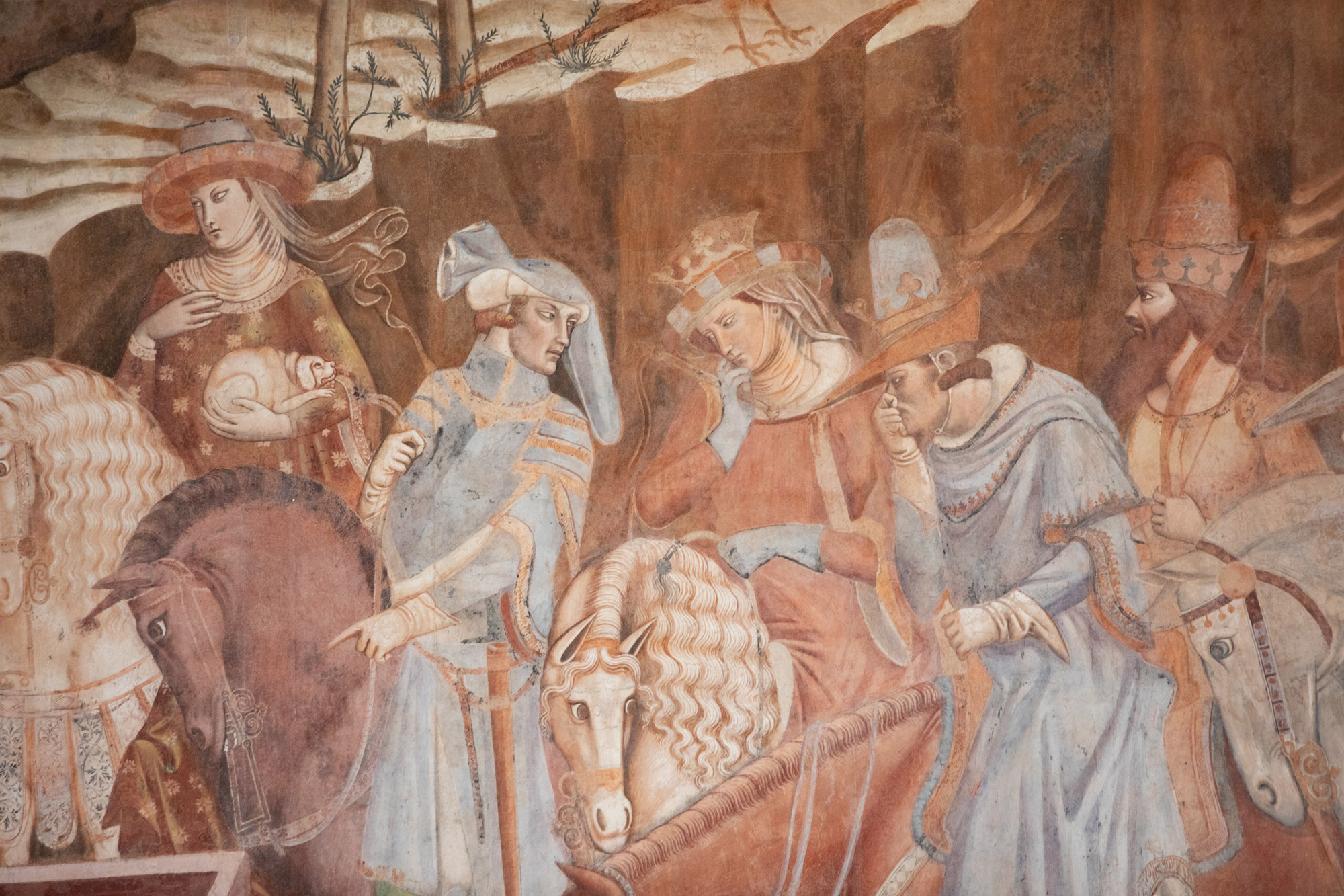Bonamico Buffalmacco, Trionfo della Morte, dettaglio della scoperta dei tre cadaveri
