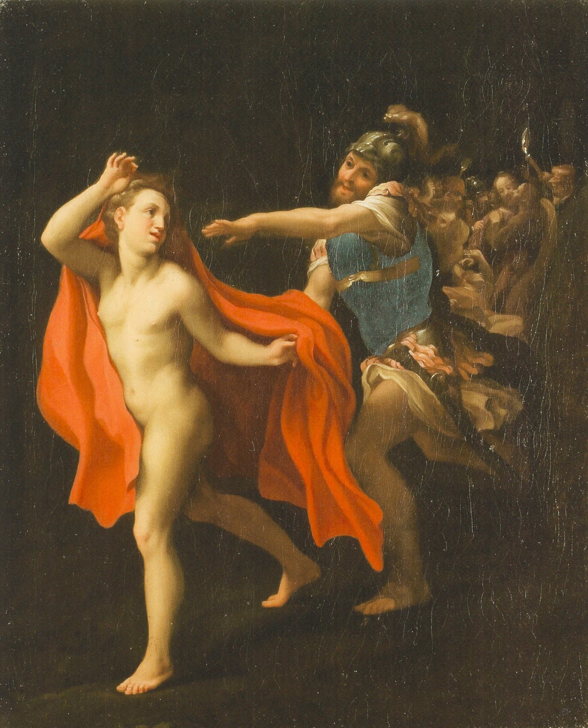 Correggio, Giovane che sfugge alla cattura di Cristo (olio su tela, 56 x 46 cm; Proprietà privata)
