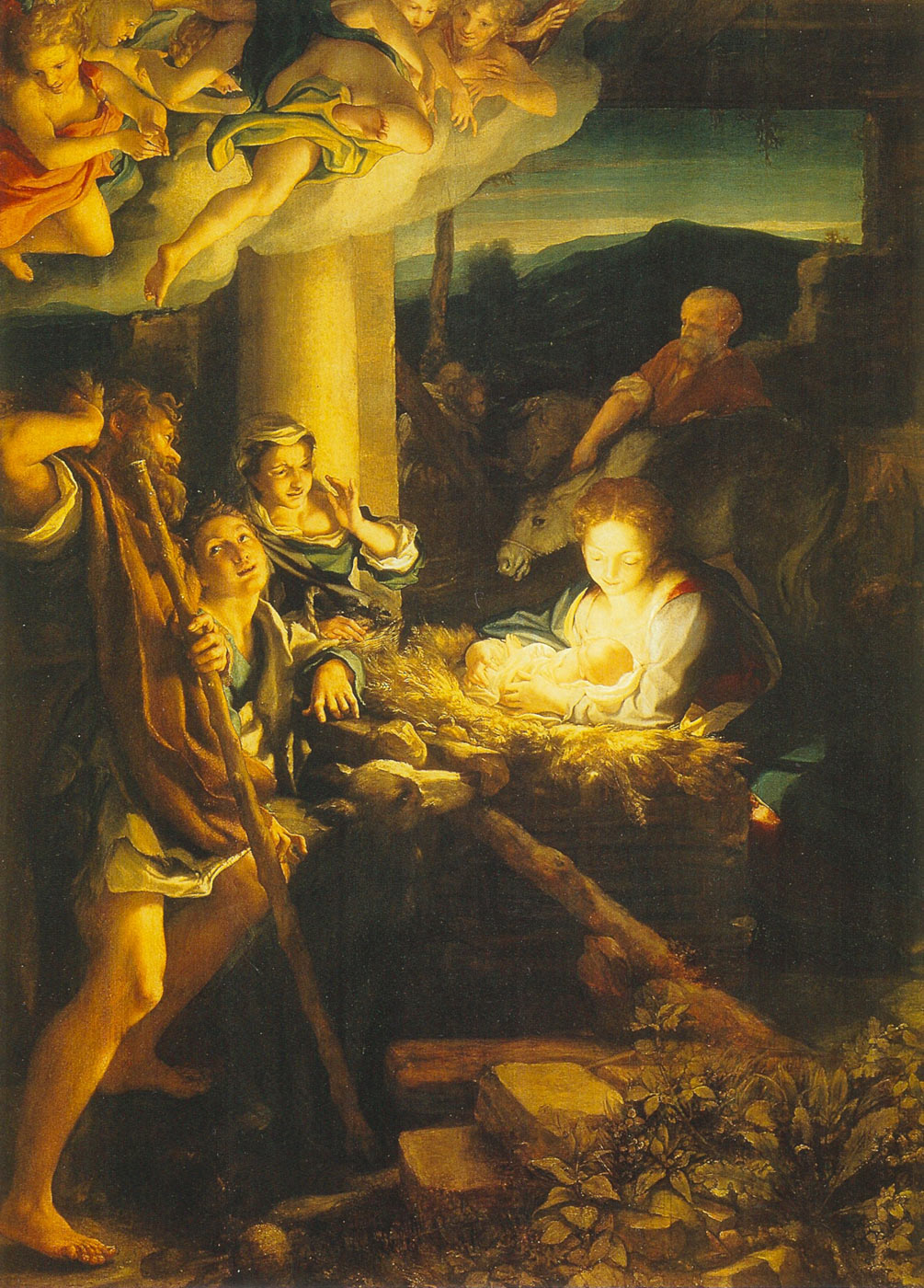 Correggio, La Notte (Adorazione dei pastori) (olio su tavola, 256,5 x 188 cm; Dresda, Gemäldegalerie)
