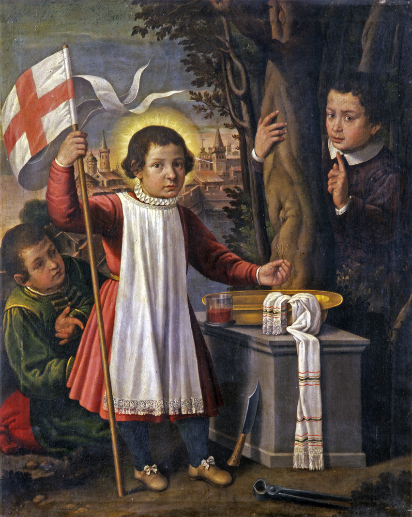 Pittore dell'Italia settentrionale, Simonino da Trento con due fanciulli (inizi del XVII secolo; olio su tela, 150 x 90 cm; Ferrara, Collezione Fondazione Estense, in deposito presso la Pinacoteca Nazionale di Ferrara)
