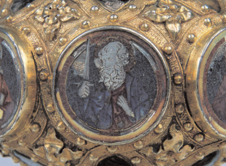 Guccio di Mannaia, San Paolo, particolare del calice di Niccolò IV (Assisi; Museo del Tesoro della Basilica di San Francesco)
