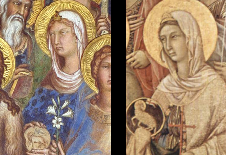 Confronto tra la sant'Agnese di Simone Martini e la sant'Agnese della Maestà di Duccio di Buoninsegna
