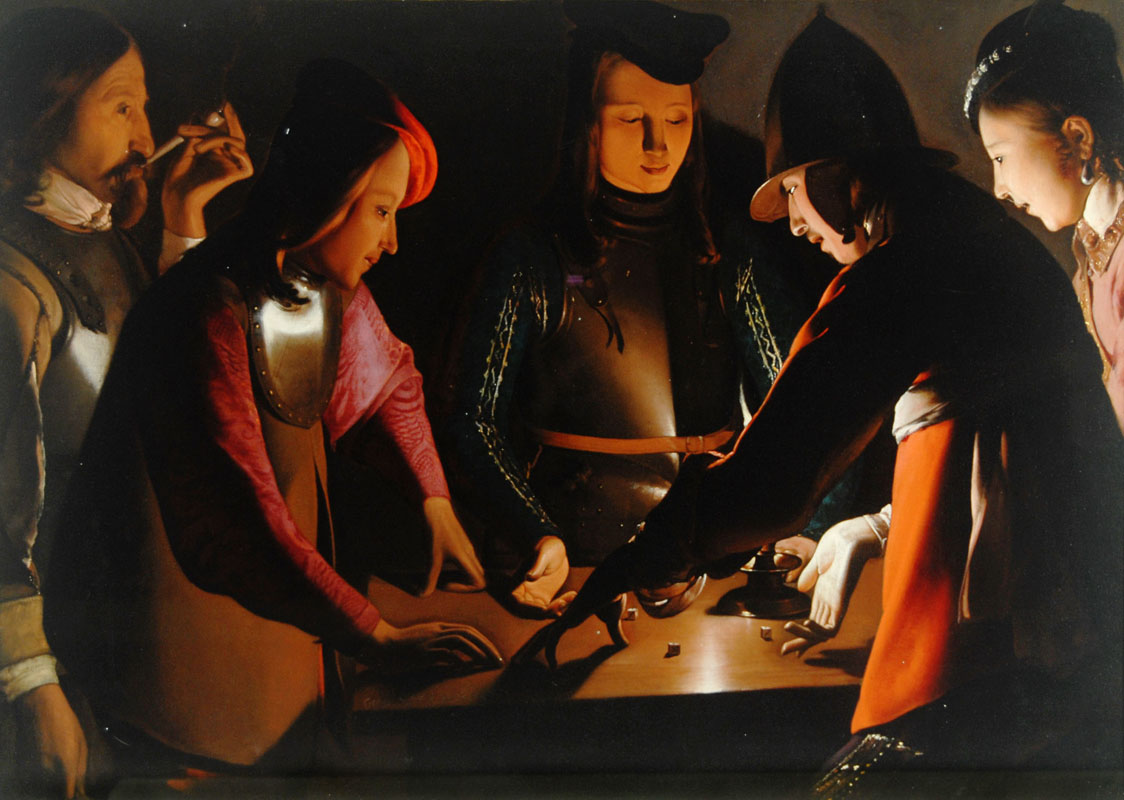 Georges de La Tour, I giocatori di dadi (1650 - 1651; olio su tela, 92,5 x 130,5 cm; Stockton-on-Tees, Preston Park Museum and Grounds)

