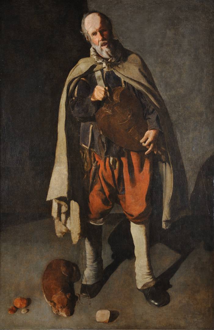 Georges de La Tour, Il suonatore di ghironda con cane (1622 – 1625; olio su tela, 186 x 120 cm; Bergues, Musée du Mont-de-Piété)
