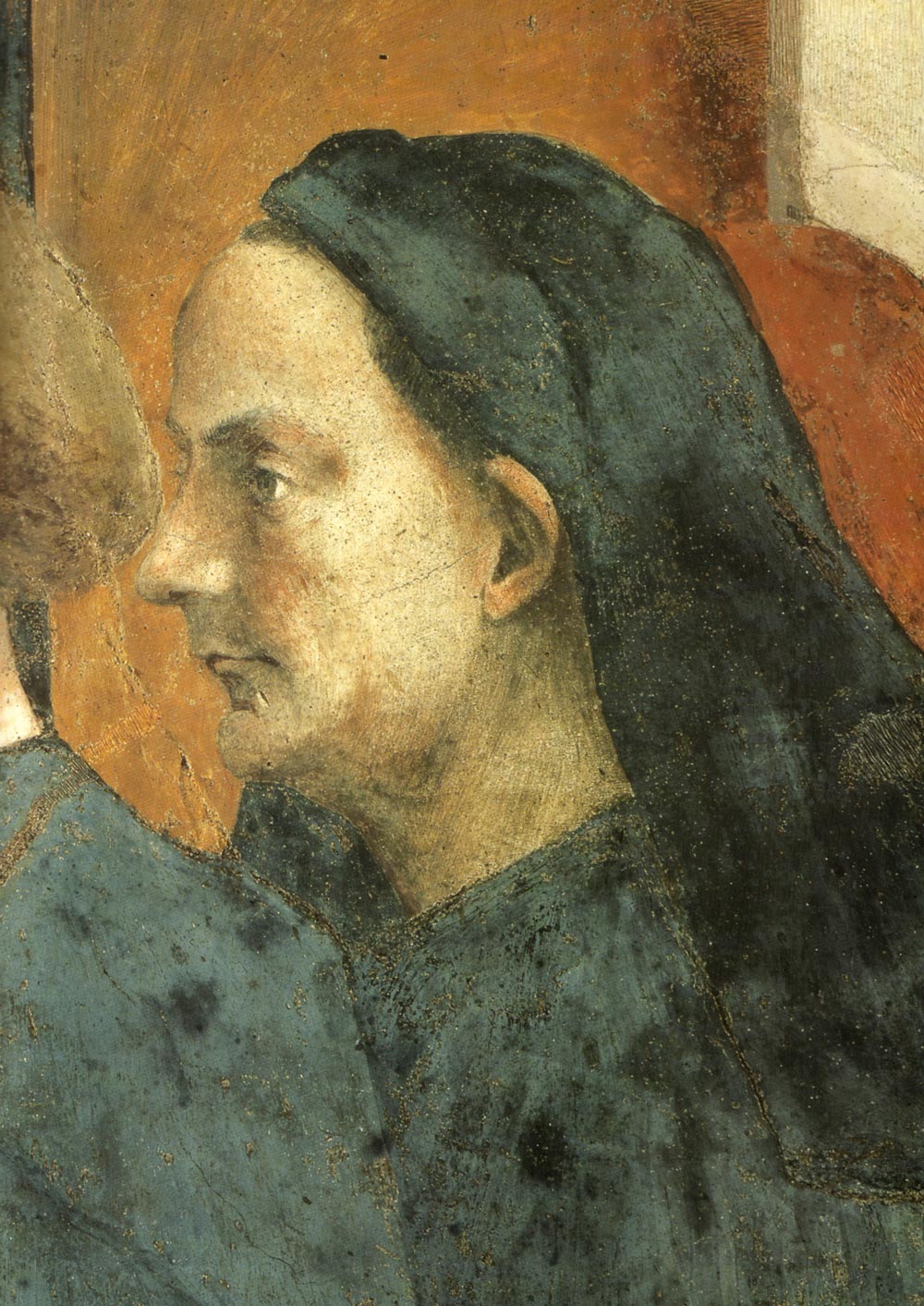 Probabile ritratto di Filippo Brunelleschi nella scena del San Pietro in cattedra di Masaccio (1423) nella Cappella Brancacci, Firenze
