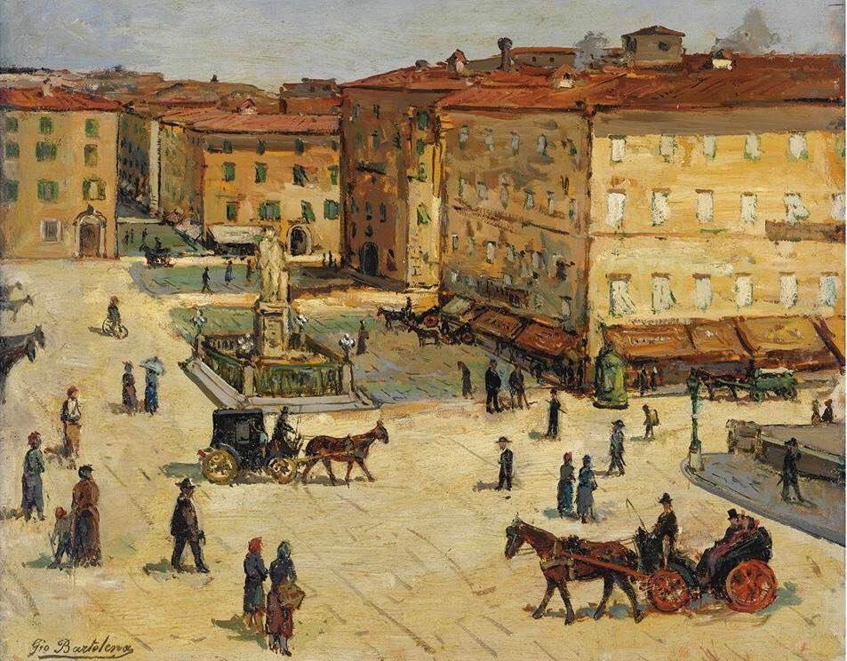 Giovanni Bartolena, Piazza Cavour a Livorno (1918-20 circa; olio su tavola, 39,4 x 49,7 cm; Livorno, Collezione privata) 
