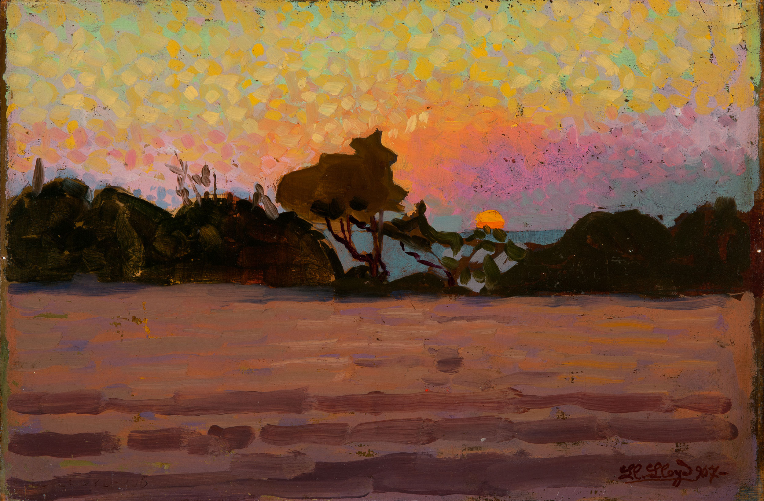 Llewelyn Lloyd, Paesaggio presso Antignano (1907; olio su tavola, 15x22,5 cm; Tortona, Fondazione Cassa di Risparmi) 
