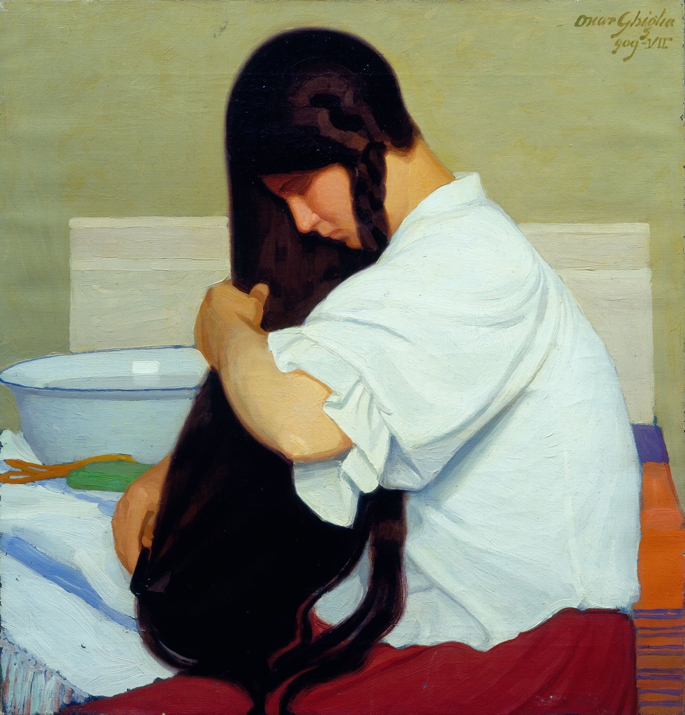 Oscar Ghiglia, La camicia bianca o Donna che si pettina (1909; olio su tela, 61x58 cm; Viareggio, Istituto Matteucci) 