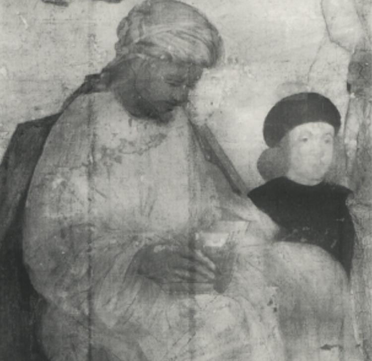 Il disegno sotto la figura dello scriba nella Predica di Gentile e Giovanni Bellini
