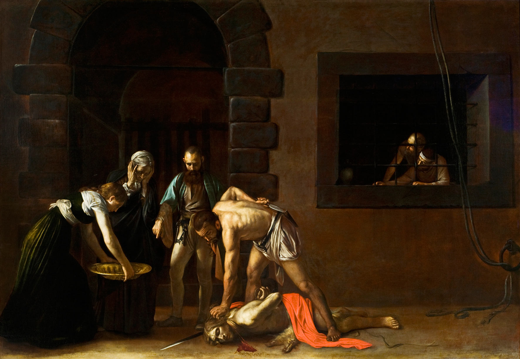 Caravaggio, Decollazione del Battista (1608; olio su tela, 361 x 520 cm; La Valletta, Concattedrale di San Giovanni)
