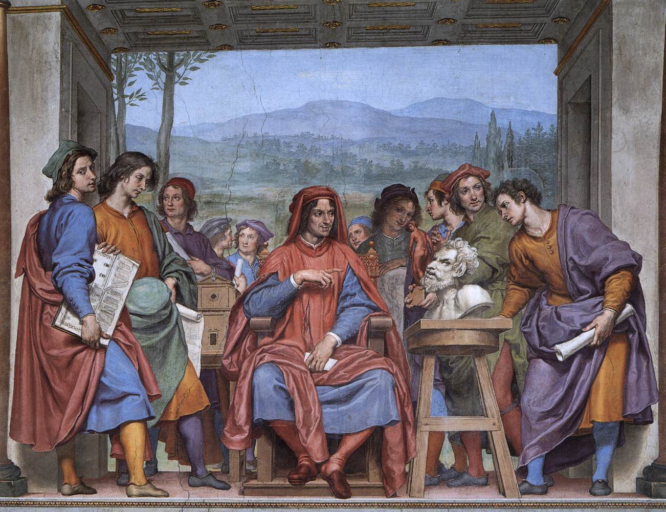 Ottavio Vannini, Michelangelo mostra a Lorenzo il Magnifico la testa del Fauno (1638-1642; affresco; Firenze, Palazzo Pitti, Sala di San Giovanni) 