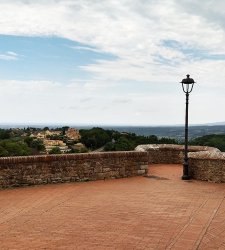 The village of Montescudaio, an ancient terrace overlooking the Cecina Valley and the sea