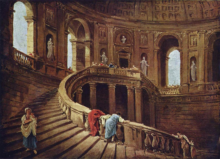 La scala elicoidale di palazzo Farnese a Caprarola di Hubert Robert