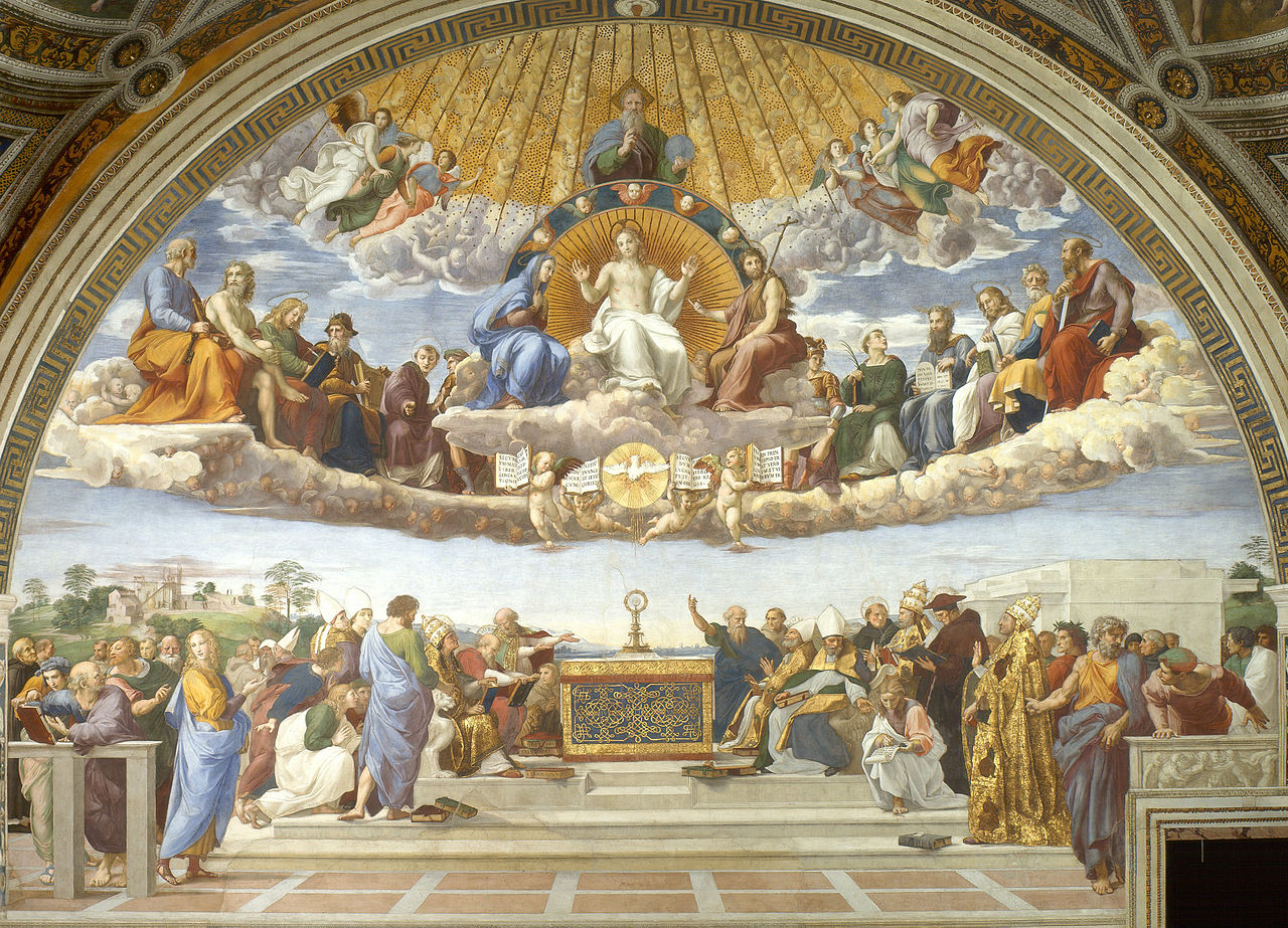 Raphael, Dispute of the Sacrament (1509; fresco, 500 x 770 cm; Vatican City, Raphael Rooms)