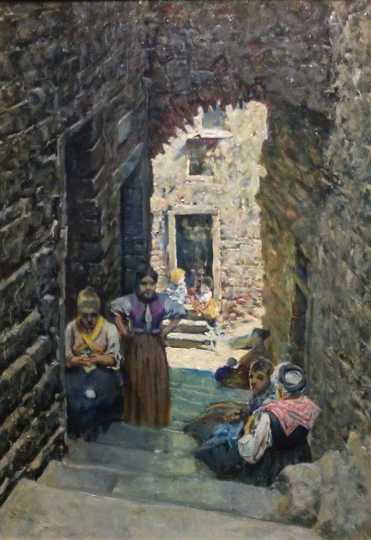 Telemaco Signorini, Donne a Riomaggiore (1893; olio su tela, 64,5 x 44,5 cm; Collezione Borgiotti)

