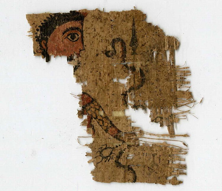 Frammento di papiro con divinità apotropaica Frammento di papiro con divinità apotropaica