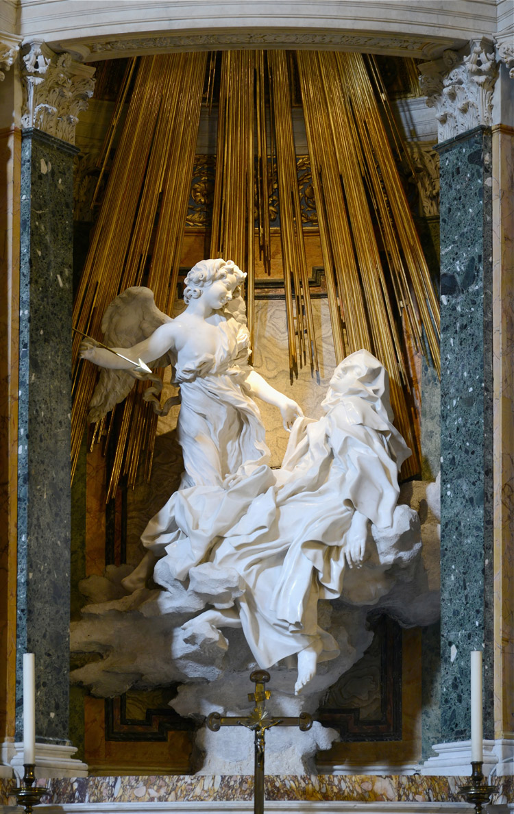 Gian Lorenzo Bernini, Ecstasy of Saint Theresa (1647-1652; marble and gilded bronze, h. 350 cm; Rome, Santa Maria della Vittoria)