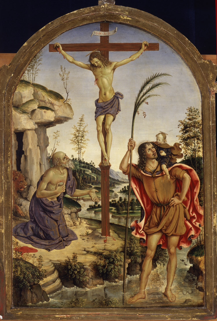 Pinturicchio, Crocifisso tra i Santi Girolamo e Cristoforo Pinturicchio, Crocifisso tra i Santi Girolamo e Cristoforo