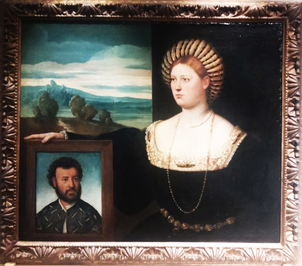 Bernardino Licinio, Dama che regge un ritratto di figura maschile Bernardino Licinio, Dama che regge un ritratto di figura maschile