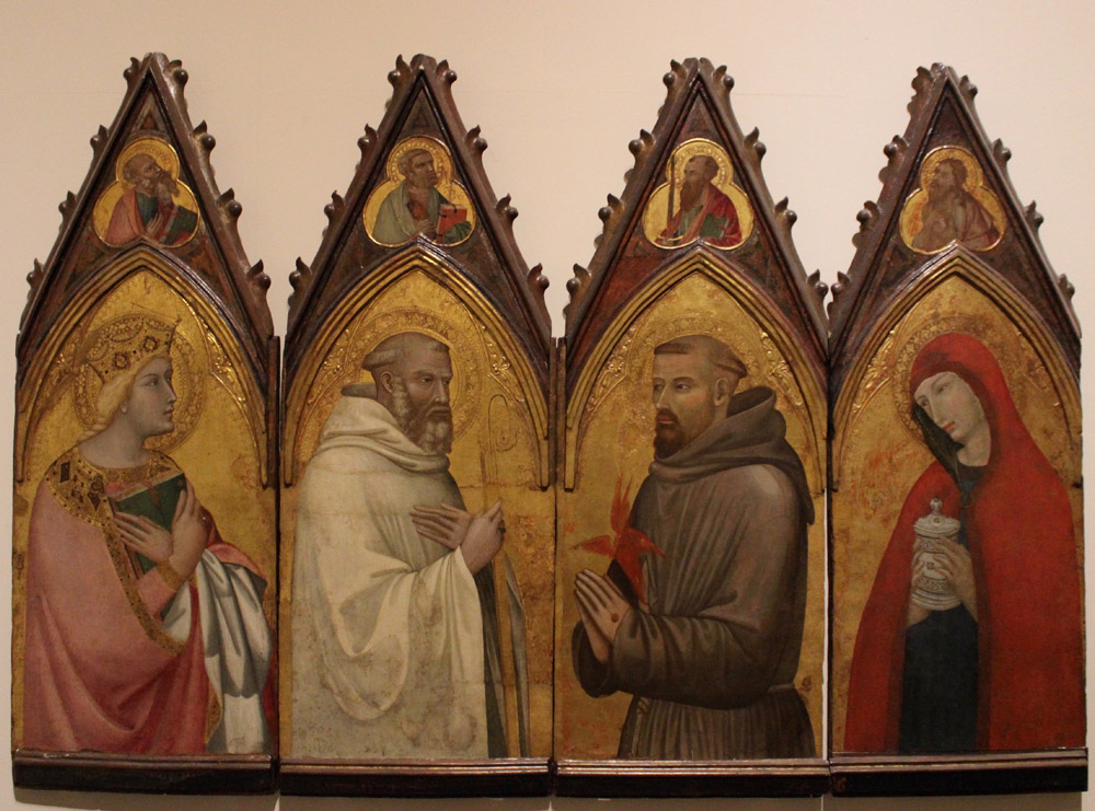 Ambrogio Lorenzetti, Quattro scomparti di polittico: santa Caterina d'Alessandria, san Benedetto, san Francesco, santa Maria Maddalena