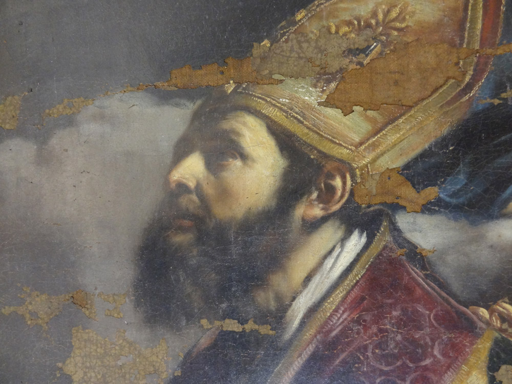 I danneggiamenti sul dipinto del Guercino. Foto su gentile concessione di Maria Grazia Gattari I danneggiamenti sul dipinto del Guercino. Foto su gentile concessione di Maria Grazia Gattari