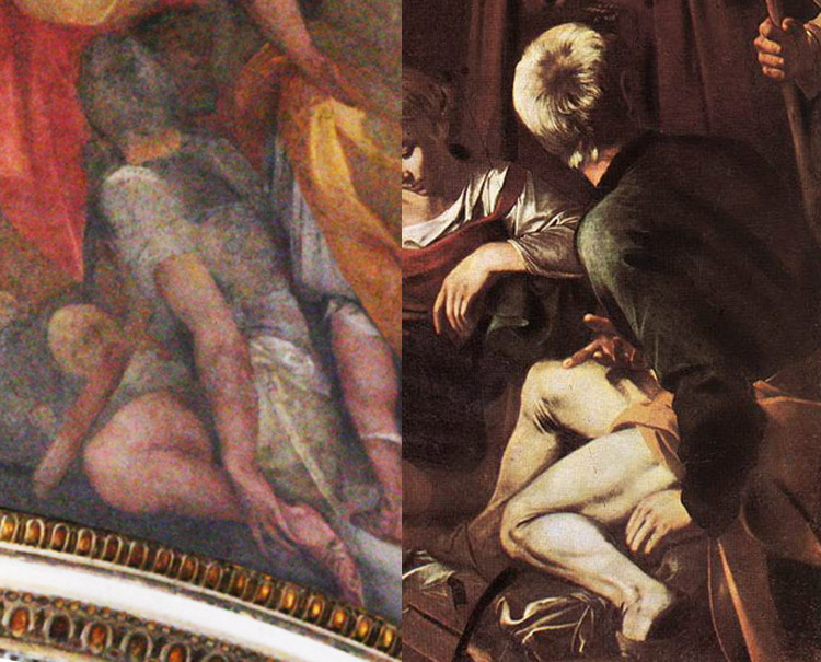 Confronto tra il soldato del Cavalier d'Arpino e il san Giuseppe di Caravaggio Confronto tra il soldato del Cavalier d'Arpino e il san Giuseppe di Caravaggio