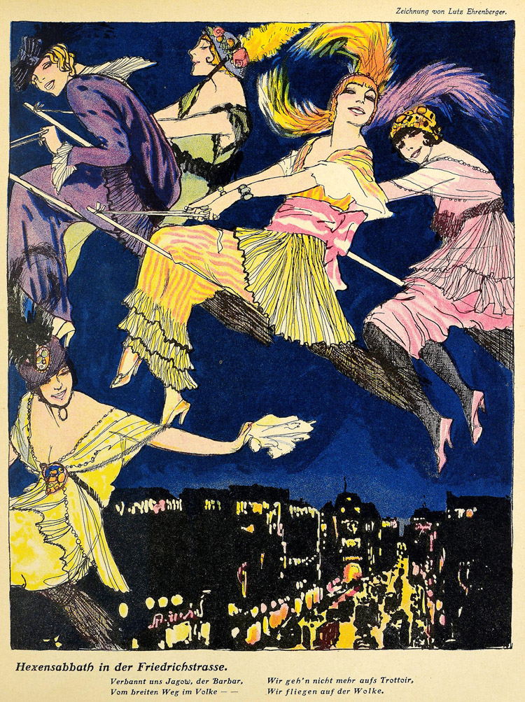 Lutz Ehrenberger, Hexensabbath in der Friedrichstrasse, illustrazione per Lustige Blätter Lutz Ehrenberger, Hexensabbath in der Friedrichstrasse, illustrazione per Lustige Blätter