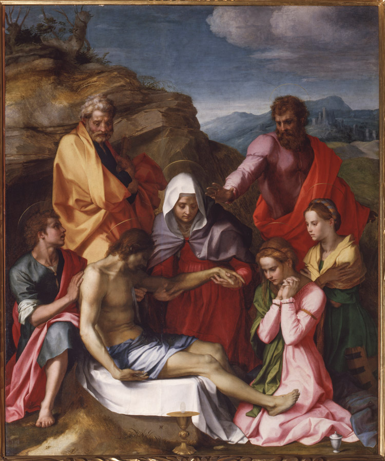 Andrea del Sarto, Compianto su Cristo morto (PietÃ  di Luco) (1523-1524; olio su tavola, 238,5 Ã— 198,5 cm; Firenze, Gallerie degli Uffizi, Galleria Palatina)
