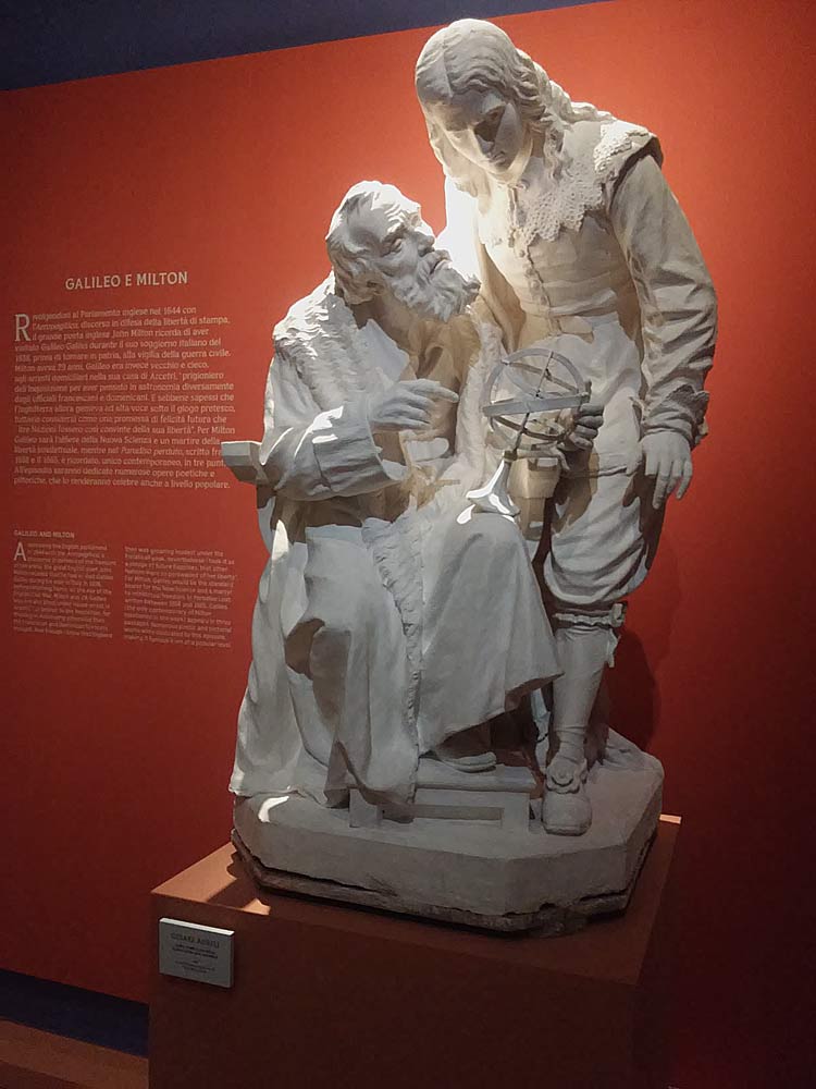 Cesare Aureli, Galileo Galilei e John Milton (1900; bozzetto in gesso, 60 x 60 x 120 cm; Trevi, Museo Civico)