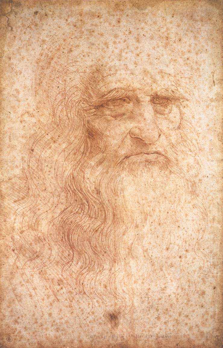 Leonardo da Vinci, Ritratto d’uomo noto come Autoritratto (1515 circa; sanguigna su carta, 33,5 × 21,6 cm; Torino, Biblioteca Reale)