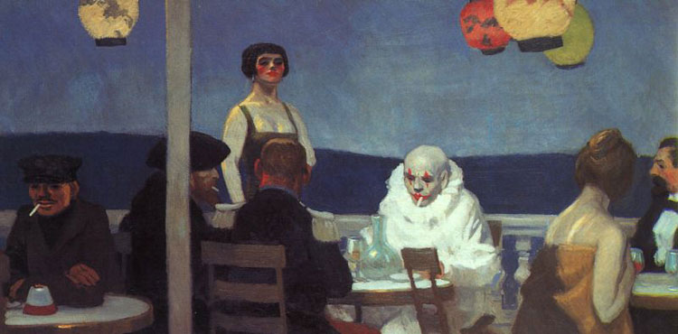 Edward Hopper, Soir bleu (1914, olio su tela, 91,4 x 182,9 cm; New York, Whitney Museum of American Art)
