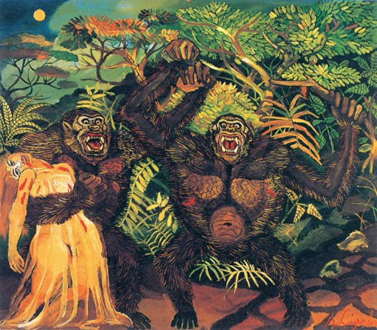 Opere di Antonio Ligabue, Gorilla con donna (1957-58; olio su tavola di faesite, 88 x 100 cm; collezione privata)