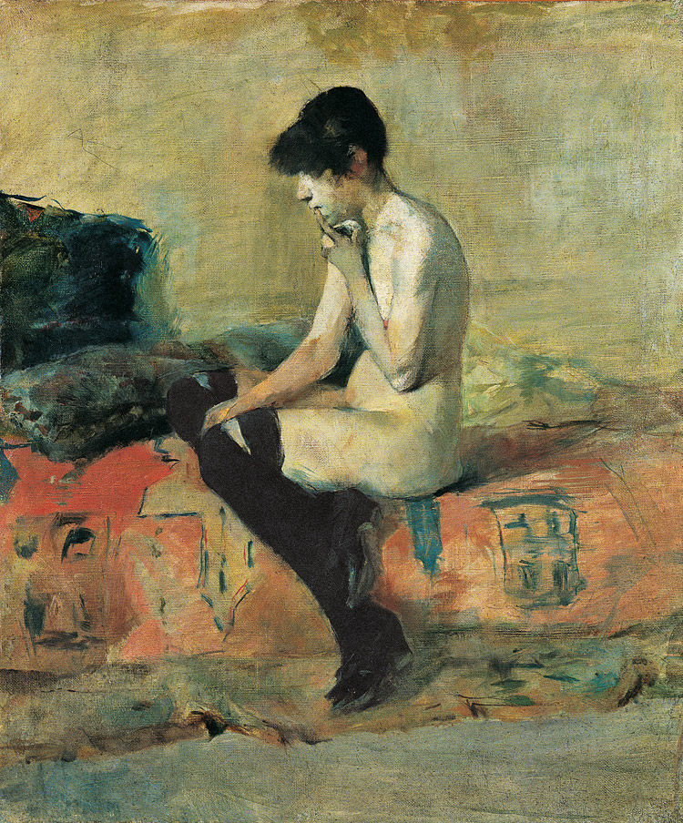 Henri de Toulouse-Lautrec, Etude de nu. Femme assise sur un divan (1882; olio su tela; Albi, Musée Toulouse-Lautrec)
