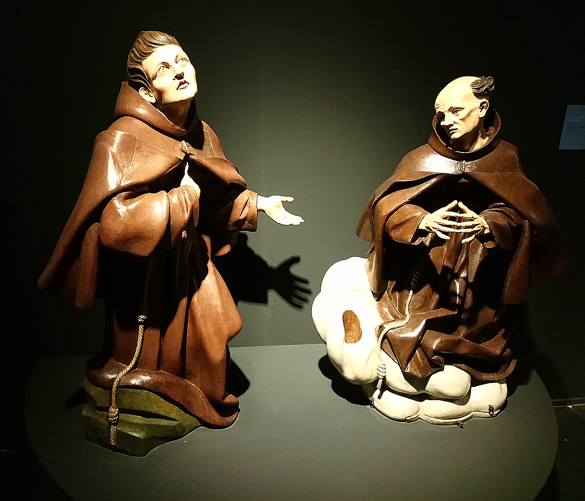 Anton Maria Maragliano, San Pasquale Baylon e san Pietro d'Alcantara (1700-1705 circa; legno, scolpito, dipinto e dorato, occhi in pasta vitrea, rispettivamente 108 x 78 x 73 cm e 121 x 79 x 43 cm; Genova, Nostra Signora della Visitazione)
