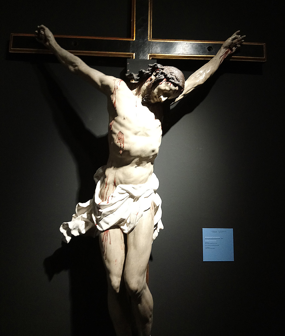 Giovanni Battista Bissoni, Crocifisso (1643 circa; legno scolpito e dipinto, 177 x 116 cm; Genova, Basilica di Santa Maria Immacolata)
