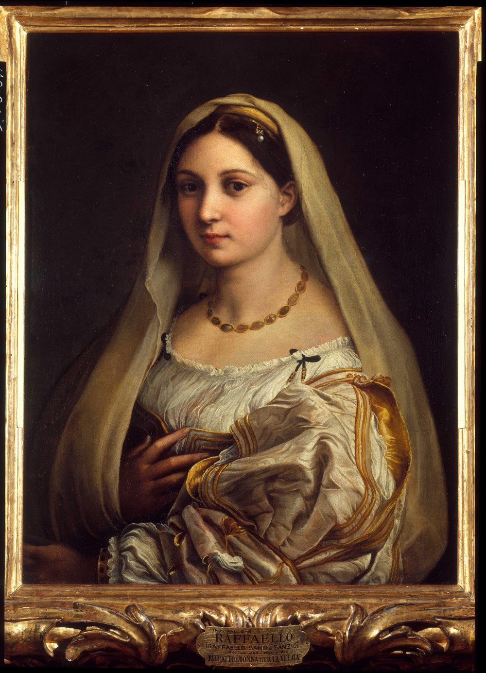 Raffaello, La Velata (1515-1516; olio su tela trasposta da tavola, 82 x 60,5 cm; Firenze, Palazzo Pitti, Galleria Palatina)
 Raffaello, La Velata (1515-1516; olio su tela trasposta da tavola, 82 x 60,5 cm; Firenze, Palazzo Pitti, Galleria Palatina)