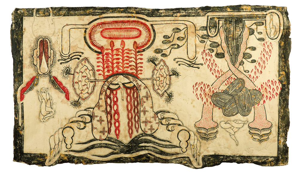 Simone Pellegrini, Vario diafano (2017; tecnica mista su carta, 95 x 165 cm)
