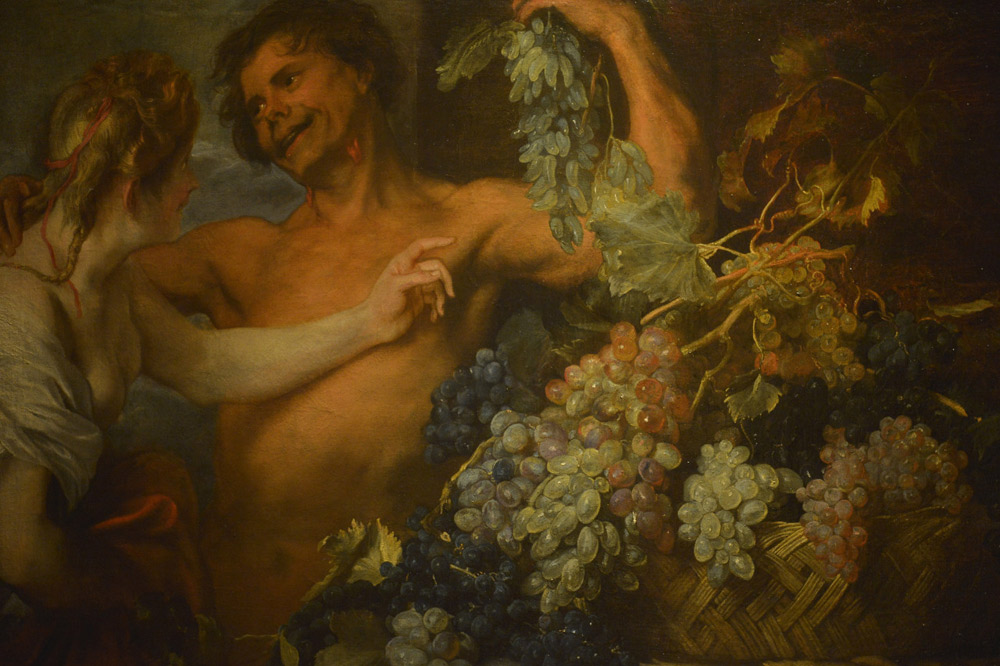 Anton van Dyck e Jan Roos, Ninfa e satiro con cesto d'uva o Allegoria della Lussuria, particolare
