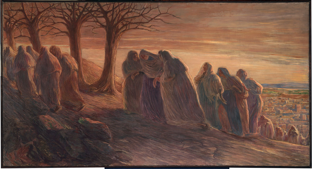 Gaetano Previati, Via al Calvario (1901-1904; olio su tela, 80 x 150 cm; Milano, Museo Diocesano Carlo Maria Martini)

