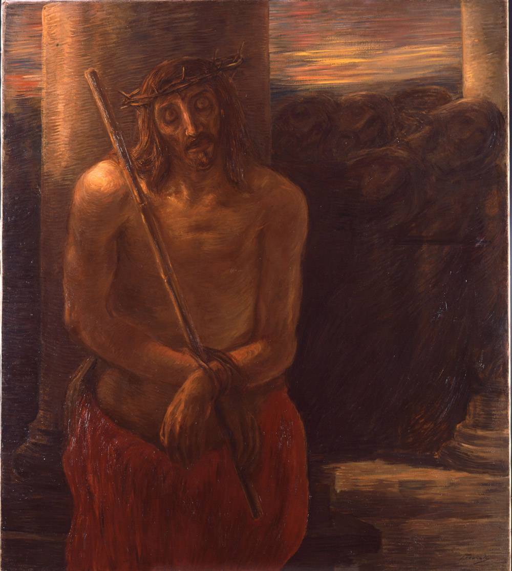 Gaetano Previati, Via Crucis, Stazione I, Gesù coronato di spine (1901-1902; olio su tela, 121 x 107 cm; Città del Vaticano, Musei Vaticani, Collezione d'Arte Contemporanea)
