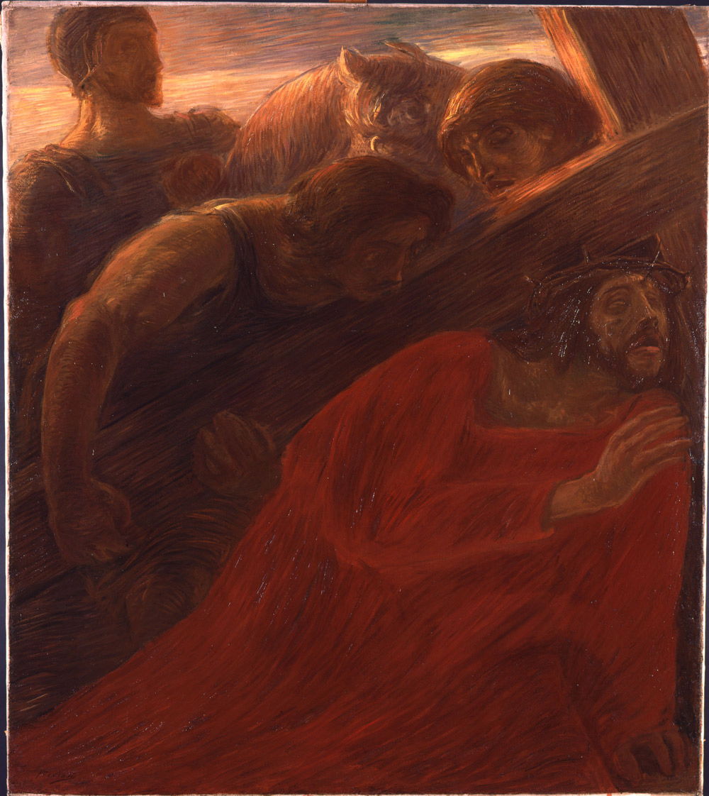 Gaetano Previati, Via Crucis, Stazione III, Gesù cade per la prima volta (1901-1902; olio su tela, 121 x 107 cm; Città del Vaticano, Musei Vaticani, Collezione d'Arte Contemporanea)
